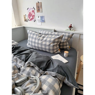 Gray Wide Check Pattern Duvet Cover Set 2 Sizes  All Seasons