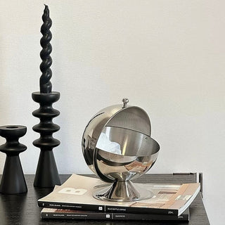 Stainless steel spherical tabletop bin with lid small item container dustbin trash can