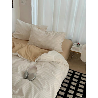 Beige pinstripe pattern duvet cover set bed cover all seasons year-round