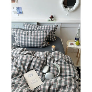 Gray Mix Check Pattern Duvet Cover Set 2 Sizes  All Seasons