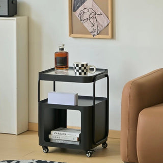 Castered Iron Glass Square Storage Wagon  Side Table