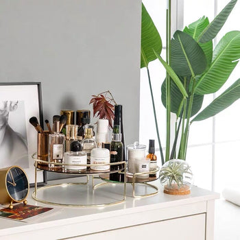 Gold Frame Mirror Tray Piece Set Cosmetic Storage