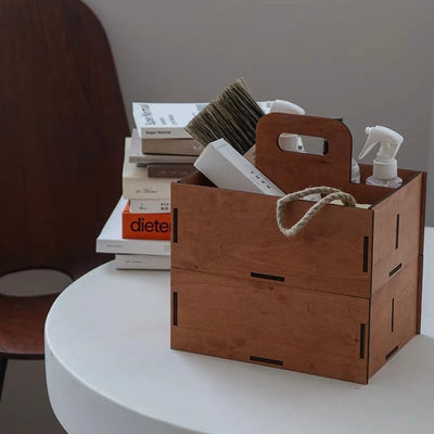 Handled Wooden Rectangular Storage Box for Cosmetics