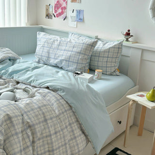 Sky blue check pattern duvet cover set 2 sizes  all season