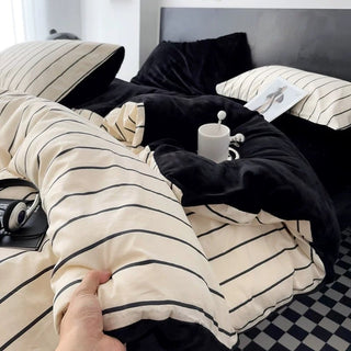 Ivory Black Stripe Winter Duvet Cover Set