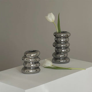 Silver-colored ceramic flower vase