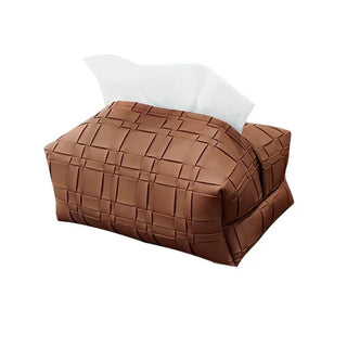 Brown Braided-Style Faux Leather Tissue Case  Tissue Cover
