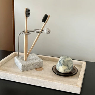 Stainless steel stone-look design toothbrush stand pen holder