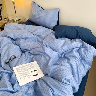 Blue Navy Pinstripe Cotton Duvet Cover Set   Bed Cover  All Seasons