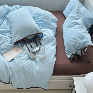 Blue Side Ribbon Solid Color Piping Duvet Cover Set 2 Sizes  Bed Cover All Seasons Year-Round