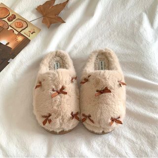 Ribbon Volume Fur Room Shoes  Indoor Slippers