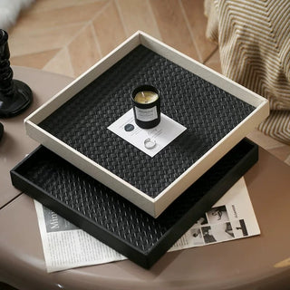 Monochrome Square Woven Leather Tray