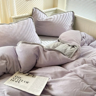 Velvet Two-Tone Solid Color Winter Duvet Cover Set 2 Sizes