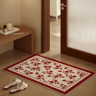 Red floral pattern entrance mat 50x80 mud-removing mat