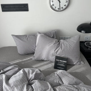 Gray Brown Stripe Cotton Duvet Cover Set 2 Sizes  All Seasons