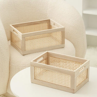 Wood Bamboo Storage Basket Set of 2 in
