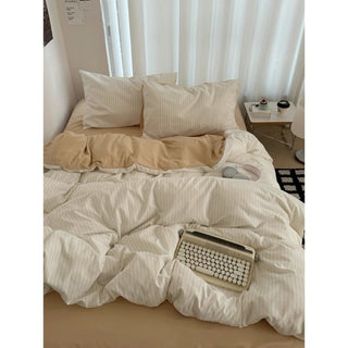 Beige pinstripe pattern duvet cover set bed cover all seasons year-round