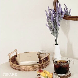 Large Rattan Round Tray with Handle Small Item Container