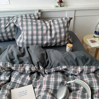 Gray Mix Check Pattern Duvet Cover Set 2 Sizes  All Seasons