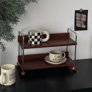 Wood Silver Frame Two-Tier Display Rack Storage