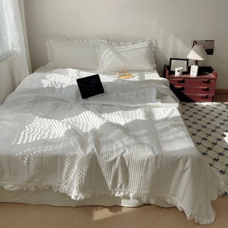 Summer comforter frilled washed cotton duvet cover set  2 sizes