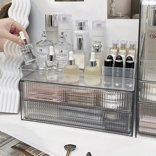 Clear Stripe Pattern Two-Tier Drawer Cosmetic Storage