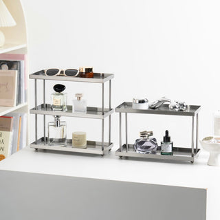 Stainless steel silver simple two-tier display rack cosmetic storage
