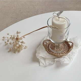 Flower motif rattan coaster set of 2