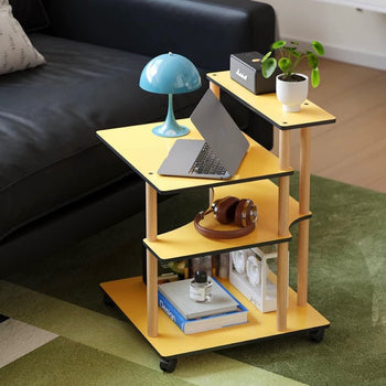 With casters transformable four-tier yellow storage rack side table wagon