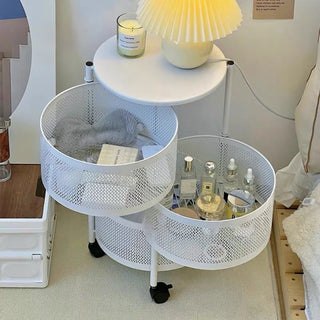 Castered Round Storage Wagon White Side Table
