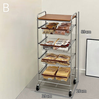 Castered drawer slim wood storage rack  wagon side table