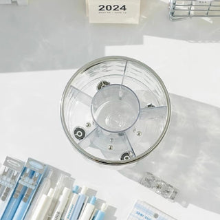 360 Degree Rotating Clear Makeup Brush Stand with Cover   Pen Holder
