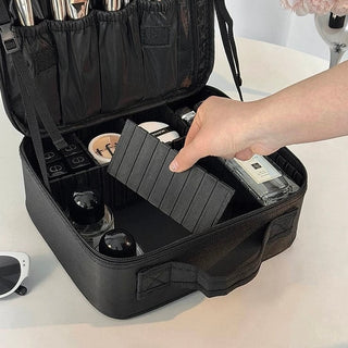Mirror-equipped Simple Makeup Box Large Capacity Cosmetic Storage Pouch Black Travel Pouch