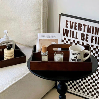Handled Wooden Rectangular Storage Tray for Cosmetics and Perfumes