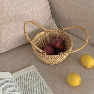 Rattan Picnic Basket with Handles Storage Basket