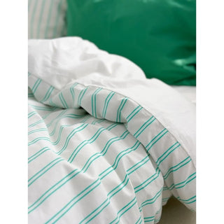 White and Green Stripe Duvet Cover Set