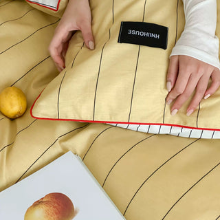 Yellow Double-Sided Stripe Cotton Duvet Cover Set   Bed Cover  All Seasons
