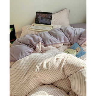 Striped Stitch Velvet-like Winter Duvet Cover Set