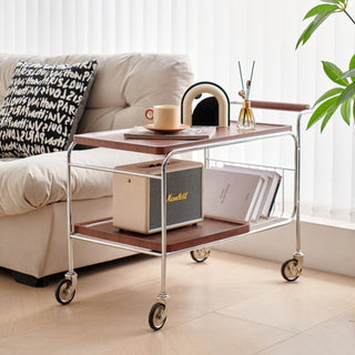 Stainless steel two-tier side table with casters storage rackin  wagon