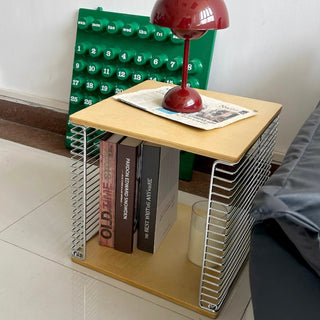 Wood x Stainless Steel Silver Storage Rack Side Table  Magazine Rack Wire Cube