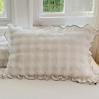 White Frill Fluffy Soft Pillowcase  48 x 74cm Faux Fur