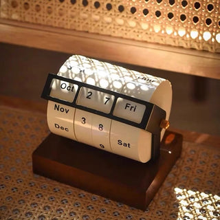 Wood Natural Rotating Perpetual Calendar Desktop Wooden Desk Calendar