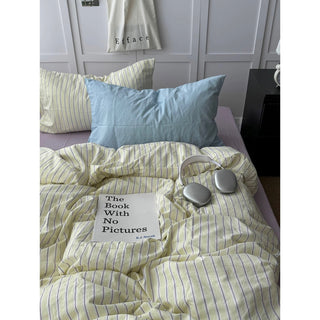 Yellow Mix Stripe Pattern Duvet Cover Set 2 Sizes  Bed Cover All Seasons Year-Round