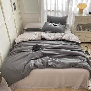 Gray Two-tone Satin Plain Duvet Cover Set  Bed Cover