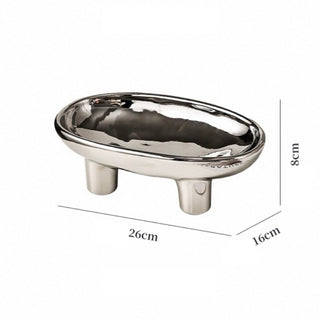 Footed Ceramic Oval Trayin  Silver Plate Accessory Tray