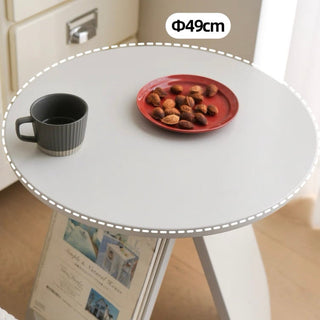 White Compact Round Side Table with Storage Magazine Rack and Coffee Table