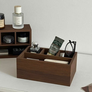Thimble Wood Divider Rectangular Storage Box Cosmetics Small Item Holder Remote Control Stand