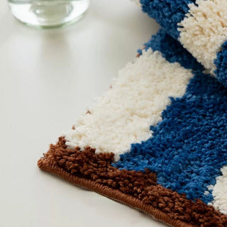 Blue Green Checkerboard Pattern Door Mat 50x80cm Absorbent Non-Slip Tufted
