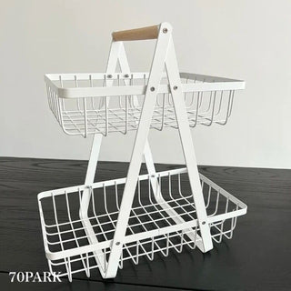 Handle-equipped Two-tiered Wire Basket Storage Basket