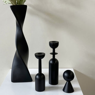 Black Wooden Candle Holder Piece Set